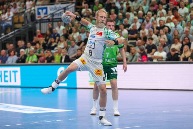 07.06.2026, xgox, Handball - Daikin HBL HSG Wetzlar - SC Magdeburg emspor, v.l. Matthias Musche (Magdeburg, 6) beim Siebenmeter Wetzlar