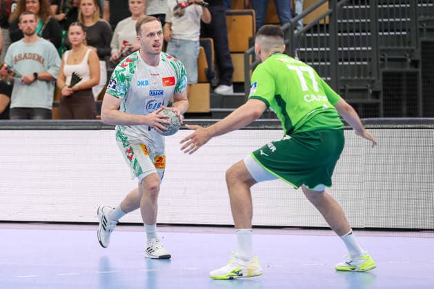 07.06.2026, xgox, Handball - Daikin HBL HSG Wetzlar - SC Magdeburg emspor, v.l. Omar Ingi Magnusson (Magdeburg, 14), Stefan Cavor (Wetzlar, 77) Zweikampf, Duell, Kampf, tackle Wetzlar
