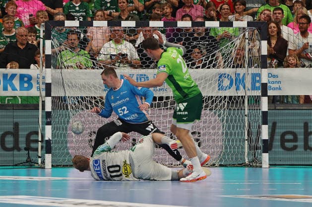 07.06.2026, xovx, Handball Daikin Handball-Bundesliga, HSG Wetzlar - SC Magedeburg v.l. Gisli Thorgeir Kristjansson (SC Magdeburg), Andreas Palicka (HSG Wetzlar), Jona Schoch (HSG Wetzlar) Wetzlar Buderus Arena Hessen Deutschland (DE)