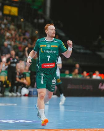 Tomáö Piroch (SC DHfK Leipzig, 7) celebrating goal SC DHfK Leipzig - TSV GWD Minden. Bundesliga, Herren Handball, 25 26, GER, Leipzig, Quarterback Immobilien Arena, Round 34 Leipzig Quarterback Immobilien Arena Sachsen GER Copyright: xBillmanxDubex
