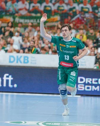 Matej Klma (SC DHfK Leipzig, 13) Celebrating goal SC DHfK Leipzig - TSV GWD Minden. Bundesliga, Herren Handball, 25 26, GER, Leipzig, Quarterback Immobilien Arena, Round 34 Leipzig Quarterback Immobilien Arena Sachsen GER Copyright: xBillmanxDubex