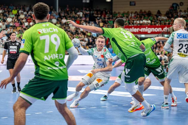 Handball Bundesliga; HSG Wetzlar - SC Magdeburg, 07.06.26 Gisli Kristjansson (SC Magdeburg, 10), Philipp Ahouansou (HSG Wetzlar, 19), Ahmed Nafea (HSG Wetzlar, 79), Jona Schoch (HSG Wetzlar, 22) Handball Bundesliga; HSG Wetzlar - SC Magdeburg: Wetzlar, 07.06.26
