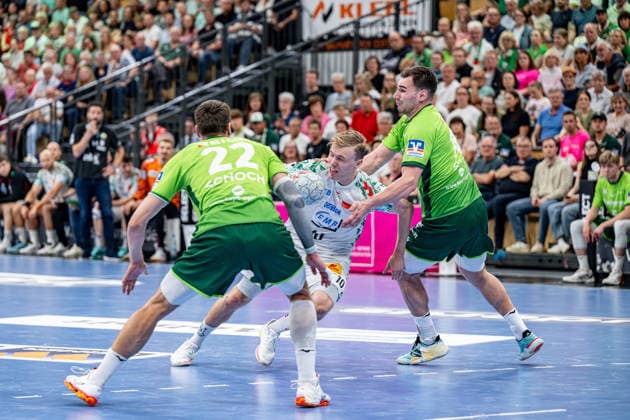Handball Bundesliga; HSG Wetzlar - SC Magdeburg, 07.06.26 Gisli Kristjansson (SC Magdeburg, 10), Jona Schoch (HSG Wetzlar, 22), Josip Simic (HSG Wetzlar, 10) Handball Bundesliga; HSG Wetzlar - SC Magdeburg: Wetzlar, 07.06.26