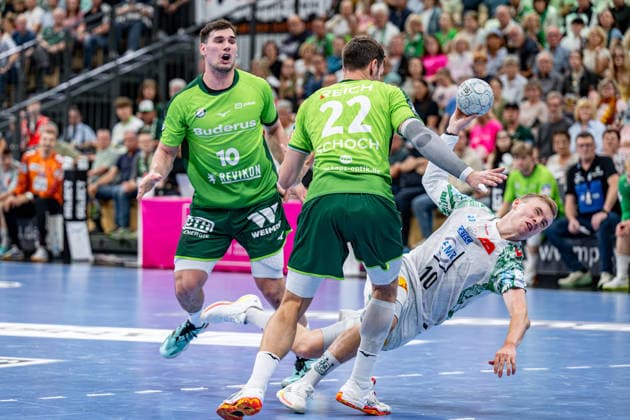 Handball Bundesliga; HSG Wetzlar - SC Magdeburg, 07.06.26 Gisli Kristjansson (SC Magdeburg, 10), Jona Schoch (HSG Wetzlar, 22), Josip Simic (HSG Wetzlar, 10) Handball Bundesliga; HSG Wetzlar - SC Magdeburg: Wetzlar, 07.06.26