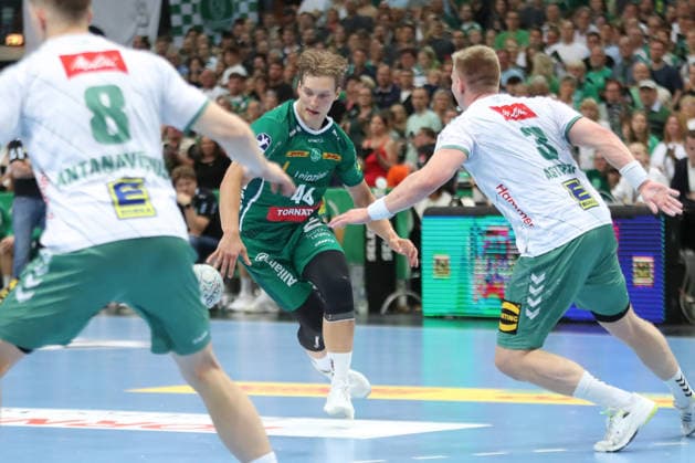 Handball DAIKIN HBL, SC DHfK Leipzig - GWD Minden; 07.06.2026 Blaer Hinriksson (44, SC DHfK Leipzig). Handball, DAIKIN HBL, 1. Bundesliga, Saison 2025 2026, 34. Spieltag: SC DHfK Leipzig vs. GWD Minden am 07.06.2026 in der Quarterback Immobilien Arena Leipzig.