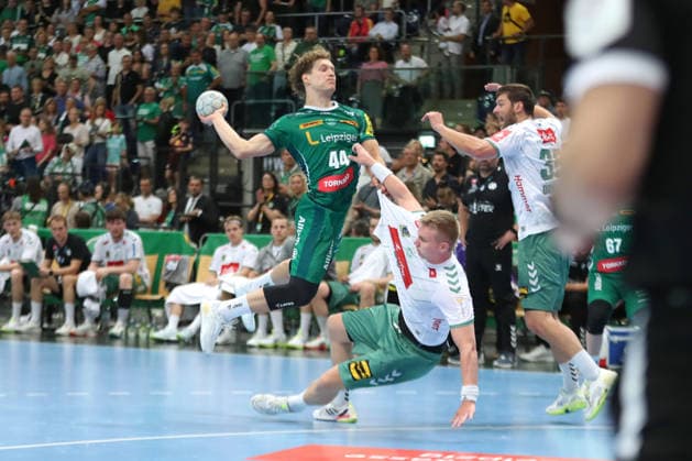 Handball DAIKIN HBL, SC DHfK Leipzig - GWD Minden; 07.06.2026 Blaer Hinriksson (44, SC DHfK Leipzig). Handball, DAIKIN HBL, 1. Bundesliga, Saison 2025 2026, 34. Spieltag: SC DHfK Leipzig vs. GWD Minden am 07.06.2026 in der Quarterback Immobilien Arena Leipzig.