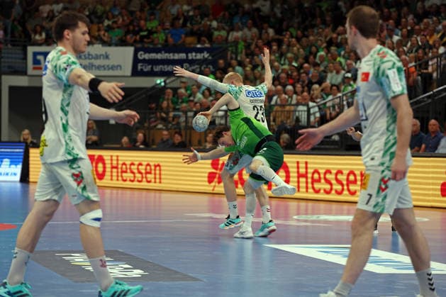 07.06.2026, xovx, Handball Daikin Handball-Bundesliga, HSG Wetzlar - SC Magedeburg v.l. Justin Müller (HSG Wetzlar), Magnus Saugstrup (SC Magdeburg) Wetzlar Buderus Arena Hessen Deutschland (DE)