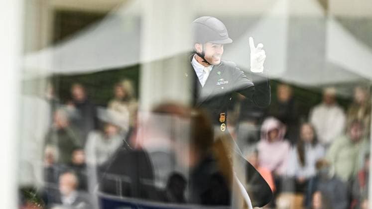 Balve Optimum am Sonntag 7. Juni ** NUR FÜR REDAKTIONELLE ZWECKE ** EDITORIAL USE ONLY **<p>Moritz Treffinger auf Fiderdance bei den Deutschen Meisterschaften Dressur Grand Prix Kür 2026 am Sonntag, 7. Juni 2026 in Balve Optimum in Balve. . Copyright: SvenjaxHanusch