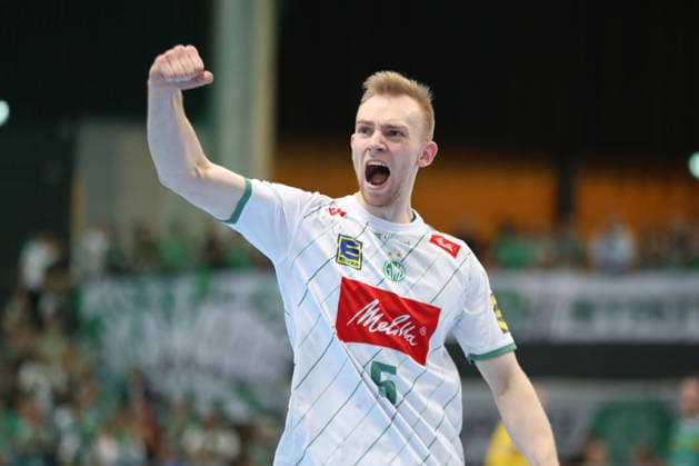 Handball DAIKIN HBL, SC DHfK Leipzig - GWD Minden; 07.06.2026 Emotionaler Jubel bei Florian Kranzmann (5, GWD Minden). Handball, DAIKIN HBL, 1. Bundesliga, Saison 2025 2026, 34. Spieltag: SC DHfK Leipzig vs. GWD Minden am 07.06.2026 in der Quarterback Immobilien Arena Leipzig.