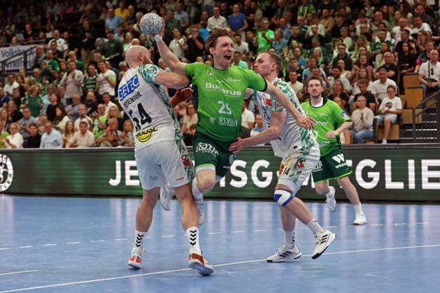 07.06.2026, xovx, Handball Daikin Handball-Bundesliga, HSG Wetzlar - SC Magedeburg v.l. Oscar Bergendahl (SC Magdeburg), Justin Müller (HSG Wetzlar), Omar Ingi Magnusson (SC Magdeburg), Dominik Mappes (HSG Wetzlar) Wetzlar Buderus Arena Hessen Deutschland (DE)