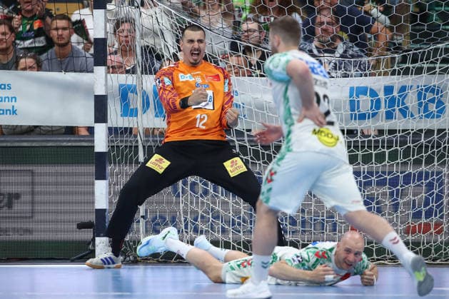 07.06.2026, xtgx, Handball, Daikin HBL, HSG Wetzlar - SC Magdeburg v.l. Matej Mandic (Magdeburg, 12) Jubelt ueber gehaltenen Ball, abgewehrt, gehalten, Torhueter Wetzlar