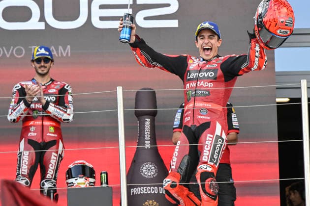 MOTO - MOTO GP - HUNGARY GRAND PRIX 2026 MARQUEZ Marc (spa), Ducati Lenovo Team, Ducati Desmosedici GP26, portrait celebrates his victory on podium during the 2026 MotoGP Grand Prix of Hungary , on Balaton Park circuit, from June 5 to 7, in Hungary - Balaton ParkHungary  Copyright: xGIGIxSOLDANOx
