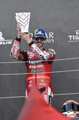 MOTO - MOTO GP - HUNGARY GRAND PRIX 2026 BAGNAIA Francesco (ita), Ducati Lenovo Team, Ducati Desmosedici GP26, portrait celebrates his third place on podium during the 2026 MotoGP Grand Prix of Hungary , on Balaton Park circuit, from June 5 to 7, in Hungary - Balaton ParkHungary  Copyright: xGIGIxSOLDANOx