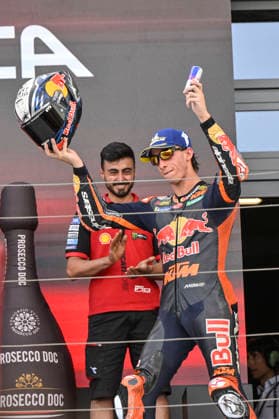 MOTO - MOTO GP - HUNGARY GRAND PRIX 2026 ACOSTA Pedro (spa), Red Bull KTM Factory Racing, KTM RC16, portrait celebrates his second place on podium during the 2026 MotoGP Grand Prix of Hungary , on Balaton Park circuit, from June 5 to 7, in Hungary - Balaton ParkHungary  Copyright: xGIGIxSOLDANOx