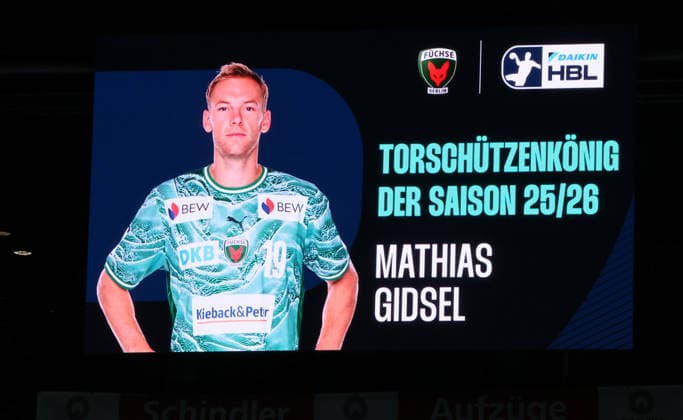 Mathias Gidsel Torschützenkönig der Saison Handball HBL Bundesliga Herren 34. Spieltag Saison 2025 2026 07.06.2026 Füchse Berlin vs SG Flensburg Handewitt