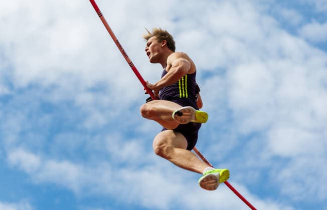260607 Sondre Guttormsen of Norway competes in the men s pole vault during Bauhaus-galan, part of the Diamond League series, June 7, 2026 in Stockholm. Photo: Maxim Thore BILDBYRAN kod MT MT1057 friidrott athletics friidrett diamond league bauhaus-galan bbeng stockholm norge norway pole vault stavhopp