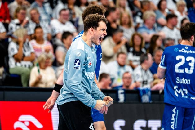 07.06.2026, xdobgx, Handball Daikin HBL, THW Kiel - TBV Lemgo Lippe v.l. Constantin Möstl (TBV Lemgo Lippe, 1) Jubelt ueber gehaltenen Ball, abgewehrt, gehalten, Torhueter Kiel