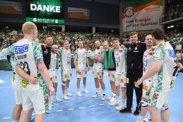 07.06.2026, xtgx, Handball, Daikin HBL, HSG Wetzlar - SC Magdeburg v.l. Magdeburg Jubel ueber den Sieg, Jubel nach Spielende Wetzlar