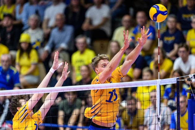 260607 Axel Enlund of Sweden during the European League volleyball match between Sweden and Azerbaijan on June 7, 2026 in Lund. Photo: Mathilda Schuler BILDBYRAN kod MA MA0996 volleyboll volleyball european league sweden azerbaijan bbeng