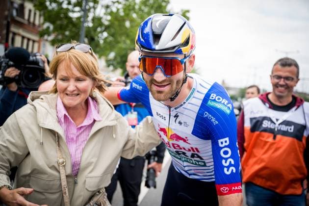 Belgian Jordi Meeus of Red Bull-BORA-hansgrohe celebrates after winning the Brussels Cycling Classic one day cycling race, 206,3 km with start and finish in Brussels, Sunday 07 June 2026. JASPERxJACOBS  x176472796x