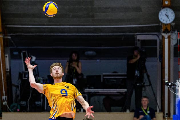 260607 Johan Gruvaeus of Sweden during the European League volleyball match between Sweden and Azerbaijan on June 7, 2026 in Lund. Photo: Mathilda Schuler BILDBYRAN kod MA MA0996 volleyboll volleyball european league sweden azerbaijanbbeng