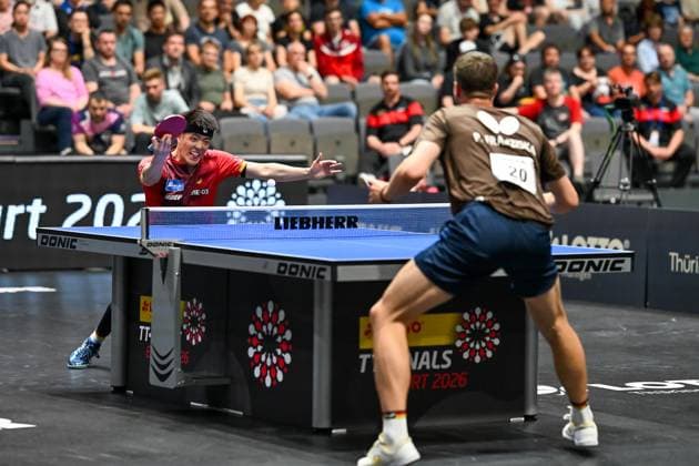 Tischtennis 94. Nationale Deutsche Meisterschaften am 07.06.2026 in den Messehallen in Erfurt Finale Herren Einzel: Dang Qiu, links und Patrick Franziska, rechts