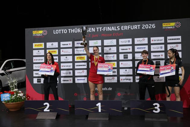 Annett Kaufmann Deutsche Meisterin GER Erfurt TT Finals 2026 Deutsche Meisterschaft, Tischtennis Messehalle Erfurt 07.06.2026. GER Erfurt TT Finals 2026 Deutsche Meisterschaft, Tischtennis Messehalle Erfurt 07.06.2026 Thueringen Deutsche Meiterschaft 06.06.2026 Erfurt