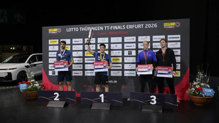 Dang Qiu Deutscher Meister 2026 GER Erfurt TT Finals 2026 Deutsche Meisterschaft, Tischtennis Messehalle Erfurt 07.06.2026. GER Erfurt TT Finals 2026 Deutsche Meisterschaft, Tischtennis Messehalle Erfurt 07.06.2026 Thueringen Deutsche Meiterschaft 06.06.2026 Erfurt