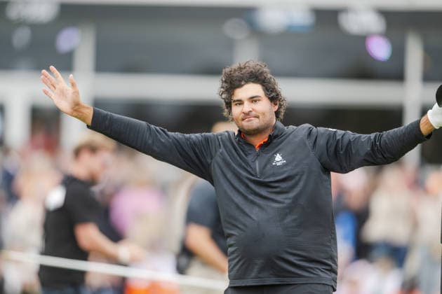 AMSTERDAM, NETHERLANDS - JUNE 07: Eugenio Chacarra of Spain celebrates with his Caddy Gonzalo Vicentrra after sinking his winning putt on the 18th green during the final round of the KLM Open at The International on June 7, 2026 in Amsterdam, Netherlands. Credit: Andy Astfalck NurPhoto Netherlands Copyright: xAndyxAstfalckx
