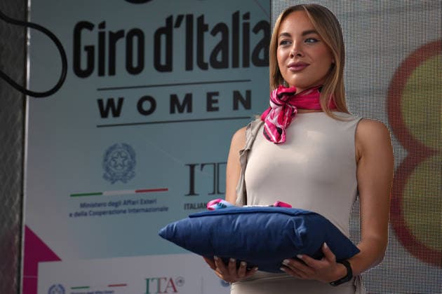 Miss during podium on the stage 9 of the Giro d™Italia Women, from Saluzzo to Saluzzo, Italy, Sunday, June 7, 2026.  Copyright: xDavidexSpada Lapressex