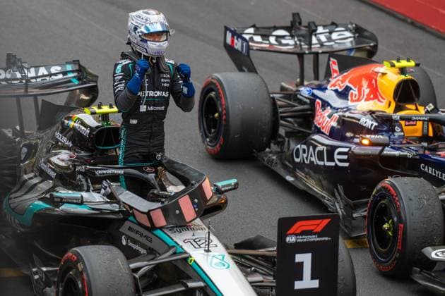 Siegerehrung, Andrea Kimi Antonelli 12, Mercedes-AMG Petronas F1 Team, Race Day, Grosser Preis von Monaco, Motorsport, Herren, Formel 1, 07.06.2026 Monte Carlo Monaco MCO