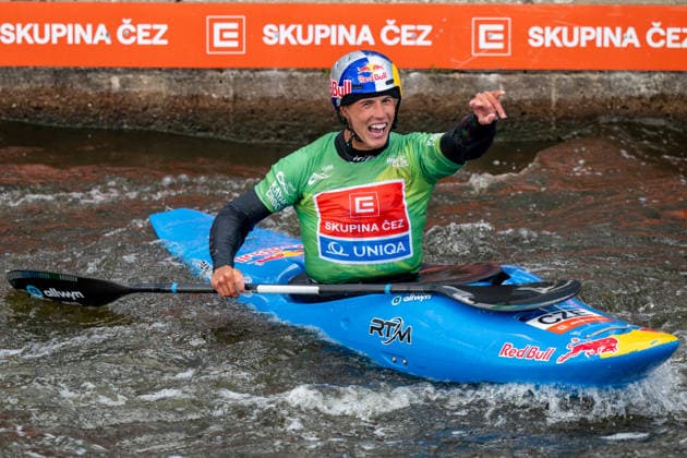 2026 ICF Canoe Slalom World Cup in Prague, Czech Republic, on June 7, 2026. Men s kayak cross finals. Winner Jakub Krejci from Czechia. (CTKxPhoto OndrejxDeml) CTKPhotoP2026060703651  CTKPhotoP2026060703651
