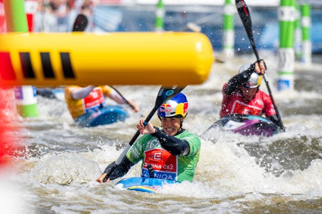 2026 ICF Canoe Slalom World Cup in Prague, Czech Republic, on June 7, 2026. Men s kayak cross elimination heats. Jakub Krejci from Czechia. (CTKxPhoto OndrejxDeml) CTKPhotoP2026060703793  CTKPhotoP2026060703793