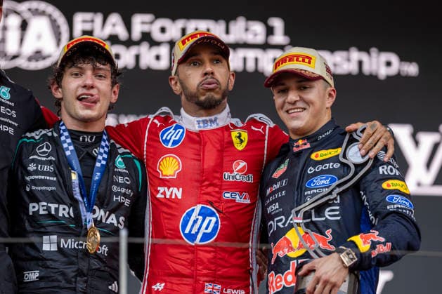 RECORD DATE NOT STATED 7th June 2026: Circuit de Monaco, Monaco: Formula One Monaco Grand Prix, Race Day; The winners podium at the Monaco Grand Prix, Mercedes-AMG Petronas F1 Team driver Kimi Antonelli, Scuderia Ferrari HP driver Lewis Hamilton and Oracle Red Bull Racing driver Isack Hadjar TimxWilliams
