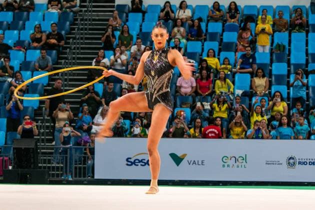 RECORD DATE NOT STATED Pan American Rhythmic gymnastics, Rhythmische Sportgymnastik, RSG championship, in Rio de Janeiro Rio de Janeiro (RJ) 07 06 2026 - Pan American Gymnastics Rhythmic Gymnastics Rio de Janeiro - Athlete Barbara Domingos (BRA), in the hoop final, at the Pan American Adult Rhythmic Gymnastics Championship this Sunday (07), at Arena Carioca 1, in the Barra da Tijuca Olympic Park.(Foto: Lucas Simonin Gomes Thenews2 imago images) SPO  Copyright: xLucasxSimoninxGomesx