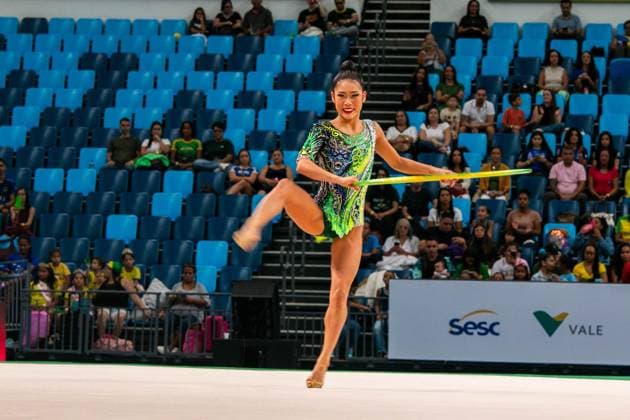 RECORD DATE NOT STATED Pan American Rhythmic gymnastics, Rhythmische Sportgymnastik, RSG championship, in Rio de Janeiro Rio de Janeiro (RJ) 07 06 2026 - Pan American Gymnastics Rhythmic Gymnastics Rio de Janeiro - Athlete Megan Chu (USA), in the hoop final, at the Pan American Adult Rhythmic Gymnastics Championship this Sunday (07), at Arena Carioca 1, in the Barra da Tijuca Olympic Park.(Foto: Lucas Simonin Gomes Thenews2 imago images) SPO  Copyright: xLucasxSimoninxGomesx
