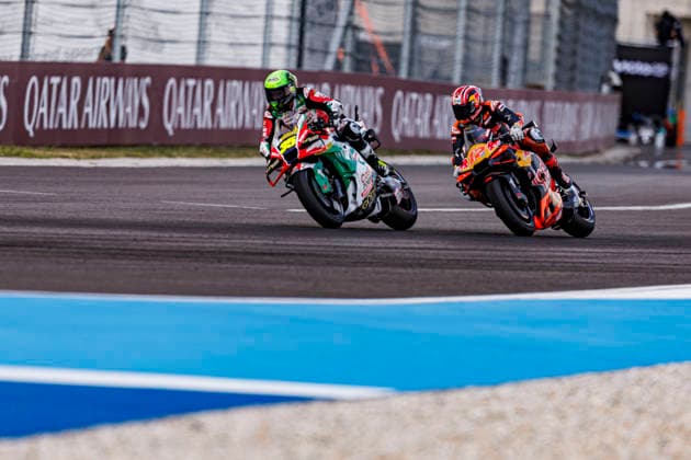 MotoGP of Hungary - Race Number 35 Honda HRC Castrol rider Cal Crutchlow and Number 12 Red Bull KTM Tech3 rider Maverick Vinales compete during the race at the 2026 Grand Prix of Hungary. Balatonfokajar Balatonfokajar Hungary  Copyright: xStephenxBlackberryx originalFilename:blackberry-2026gran260607_npWR7.jpg