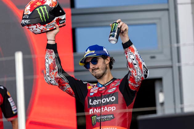 MotoGP of Hungary - Race Number 63 Ducati Lenovo Team rider Francesco Bagnaia celebrates finishing third in the race at the 2026 Grand Prix of Hungary. Balatonfokajar Balatonfokajar Hungary  Copyright: xStephenxBlackberryx originalFilename:blackberry-2026gran260607_npuAY.jpg