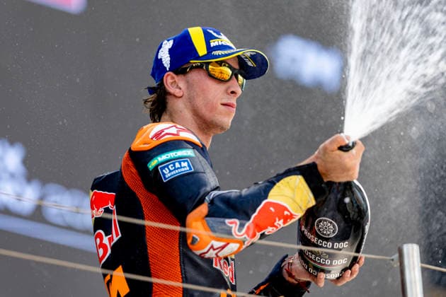 MotoGP of Hungary - Race Number 37 Red Bull KTM Factory Racing rider Pedro Acosta celebrates coming second in the race at the 2026 Grand Prix of Hungary. Balatonfokajar Balatonfokajar Hungary  Copyright: xStephenxBlackberryx originalFilename:blackberry-2026gran260607_nprv7.jpg