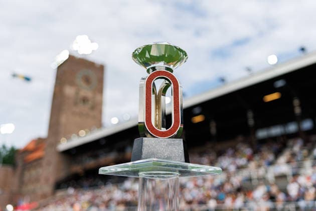 260607 The Diamond League trophy during Bauhaus-galan, part of the Diamond League series, June 7, 2026 in Stockholm. Photo: Maxim Thore BILDBYRAN kod MT MT1057 friidrott athletics friidrett diamond league bauhaus-galan bbeng stockholm genre trofe pokal