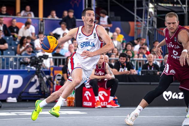 Warszawa 07.06.2026. 3x3 Basketball World Cup Day 7 in Warsaw, Poland. Serbia - Latvia match --- Mistrzostwa Swiata w koszykowce 3x3 Dzien 7 w Warszawie. Mecz Serbia - Lotwa Persons Shown : Strahinja Stojacic Fot. Kai Taller Arena Akcji NEWSPIX.PL --- newspix.pl 