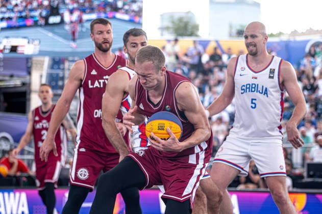 Warszawa 07.06.2026. 3x3 Basketball World Cup Day 7 in Warsaw, Poland. Serbia - Latvia match --- Mistrzostwa Swiata w koszykowce 3x3 Dzien 7 w Warszawie. Mecz Serbia - Lotwa Persons Shown : Nauris Miezis Fot. Kai Taller Arena Akcji NEWSPIX.PL --- newspix.pl 