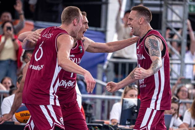 Warszawa 07.06.2026. 3x3 Basketball World Cup Day 7 in Warsaw, Poland. Serbia - Latvia match --- Mistrzostwa Swiata w koszykowce 3x3 Dzien 7 w Warszawie. Mecz Serbia - Lotwa Persons Shown : Francis Lacis Nauris Miezis Karlis Lasmanis Fot. Kai Taller Arena Akcji NEWSPIX.PL --- newspix.pl 