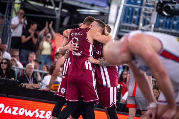 Warszawa 07.06.2026. 3x3 Basketball World Cup Day 7 in Warsaw, Poland. Serbia - Latvia match --- Mistrzostwa Swiata w koszykowce 3x3 Dzien 7 w Warszawie. Mecz Serbia - Lotwa Persons Shown : Zigmars Raimo Karlis Lasmanis Fot. Kai Taller Arena Akcji NEWSPIX.PL --- newspix.pl 