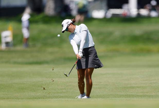 Minji Kang of South Korea chips onto the 1st green during the final round of the 81st Wome s U.S. Open golf championship at the Riviera Country Club in Pacific Palisades, California, on Sunday, June 7, 2026.  GLP20260607922 CAROLINExBREHMAN