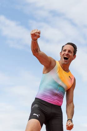 260607 Renaud Lavillenie of France celebrates in the men s pole vault during Bauhaus-galan, part of the Diamond League series, June 7, 2026 in Stockholm. Photo: Maxim ThorÃ BILDBYRAN kod MT MT1057 friidrott athletics friidrett diamond league bauhaus-galan bbeng Stockholm