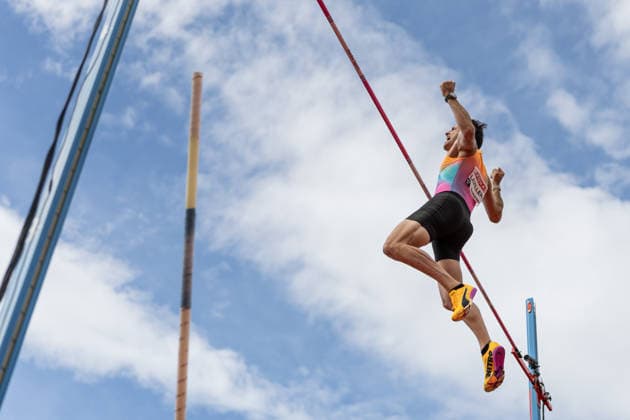 260607 Renaud Lavillenie of France celebrates in the men s pole vault during Bauhaus-galan, part of the Diamond League series, June 7, 2026 in Stockholm. Photo: Maxim ThorÃ BILDBYRAN kod MT MT1057 friidrott athletics friidrett diamond league bauhaus-galan bbeng Stockholm