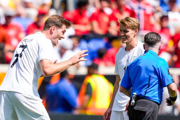Football World Cup 2026 Harrison, New Jersey, USA 20260607 Norways Alexander Sorloth and Martin Odegaard during the international football match between Norway and Morocco at Sports Illustrated Stadium Photo Fredrik Varfjell NTB Harrison, New Jersey USA EDITORIAL USE ONLY RESTRICTED USE FOR BETTING COMPANIES  Copyright: xFredrikxVarfjellx xNTBx