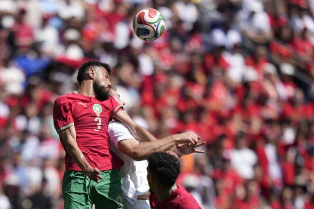 Football World Cup 2026 Harrison, New Jersey, USA 20260607 Moroccos Noussair Mazraoui during the international football match between Norway and Morocco at Sports Illustrated Stadium Photo Fredrik Varfjell NTB Harrison, New Jersey USA EDITORIAL USE ONLY RESTRICTED USE FOR BETTING COMPANIES  Copyright: xFredrikxVarfjellx xNTBx