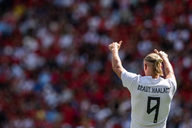 260607 Erling Braut Haaland of Norway during the International Friendly, Länderspiel, Nationalmannschaft football match between Morocco and Norway ahead of the FIFA World Cup, WM, Weltmeisterschaft, Fussball 2026 on June 7, 2026 in New Jersey. Photo: Vegard Grott BILDBYRAN kod VG VG0943 bbeng fotboll football soccer fotball fifa world cup vm fotball-vm precamp pre-camp träningslandskamp privatlandskamp landskamp international friendly norge norway marocko morocco marokko